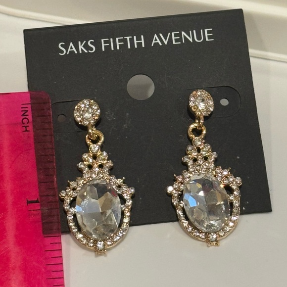 Saks Fifth Ave Gold Tone Black Crystal Post Dangle Earrings - Picture 5 of 6